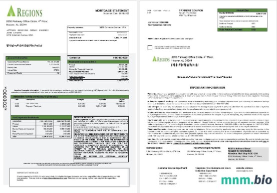 USA Regions Bank wyciąg z kredytu hipotecznego w formatach Word i PDF 1-2